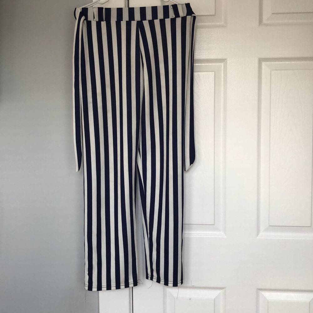 blue and white palazzo pants